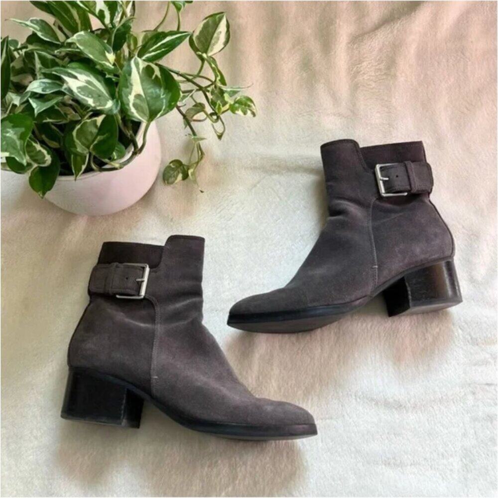 Via Spiga Octavia Grey Suede Buckle Booties